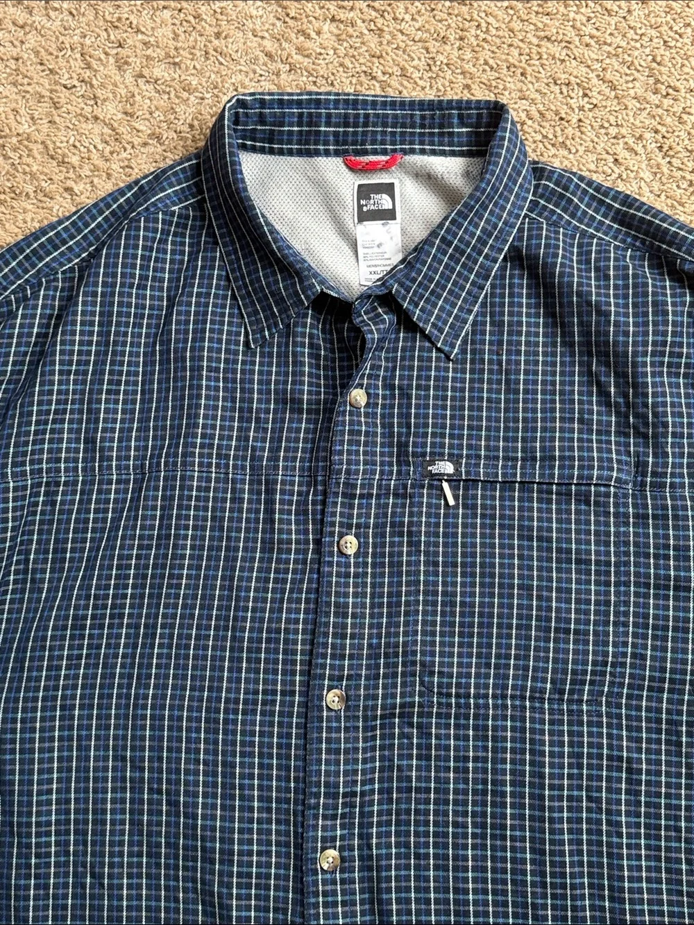 EUC Men's The North Face Plaid Black/Blue Long Sleeve Button Down Shirt Size XXL